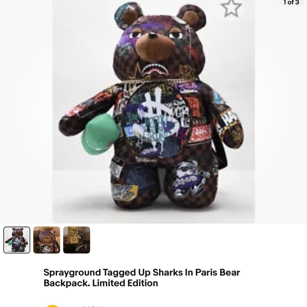 Graffiti Bear Plush with Green Cap - Picture 3 of 8